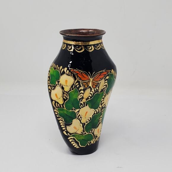Vintage Black Floral twisted Cloisonne 7" vase In great used condition - Picture 8 of 10